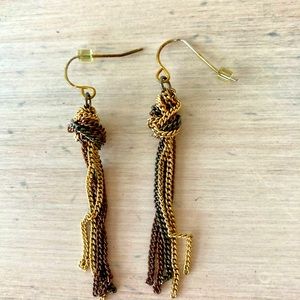 Gold, brown & black chain drop women’s earrings.
